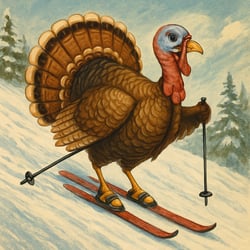 a turkey skiing