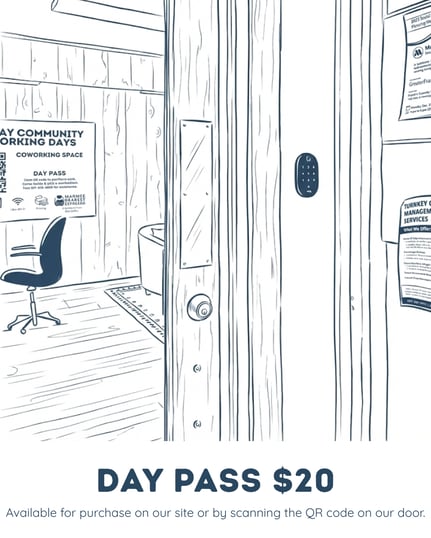 Hand drawn illustration a keypad giving flexible access to coworking space in Kingfield, Maine.  