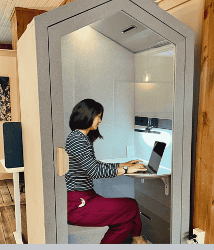 Comfortable Private phone booth at The Study for video calls during a coworking day pass