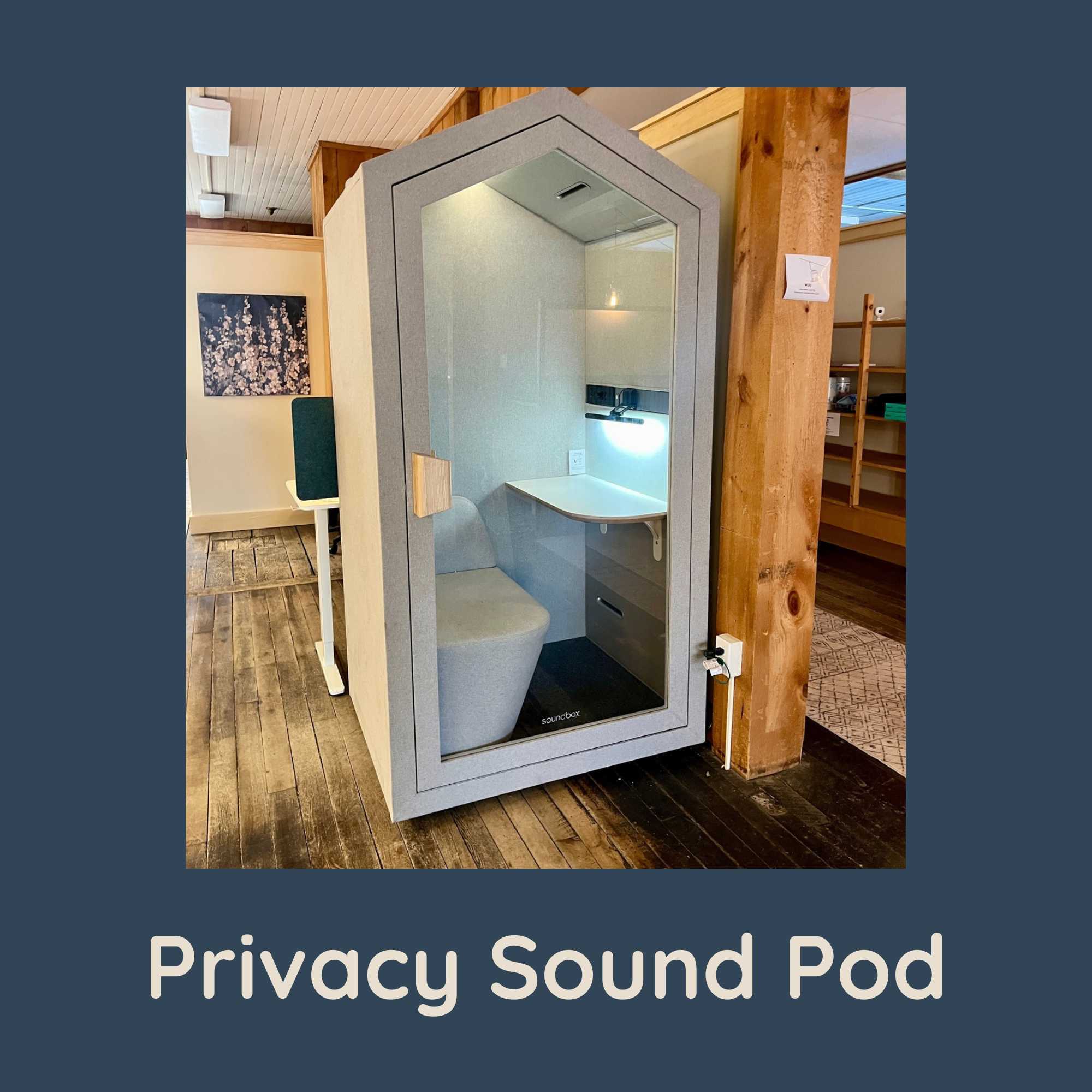Privacy Sound Pod: "White soundproof privacy pod for private phone calls and focused work"